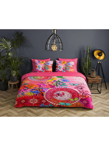 Hip Komplet pościeli satynowej "Giselah" w kolorze różowym ze wzorem