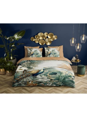 Descanso Satin-Bettwäsche-Set "Dana" in Hellbraun/ Grün