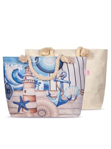 Hip Strandtasche "Aldiana" in Creme/ Blau - (B)60 x (H)43 cm