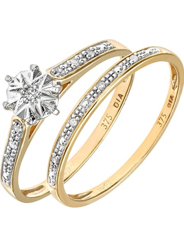 Diamant Exquis 2-delige set: gouden ringen met diamanten