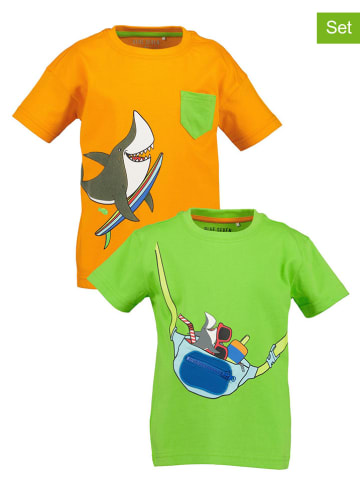 Blue Seven 2-delige set: shirts groen/oranje