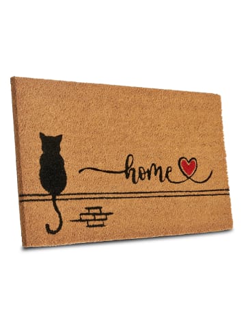Hanse Home Kokos-Fußmatte ''Cat Home'' in Hellbraun/ Schwarz/ Rot