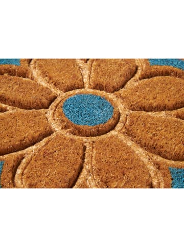 Hanse Home Kokos-Fußmatte "Flowers" in Natur/ Hellblau