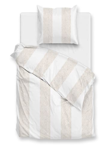 Zo!Home Mako-Satin-Bettwäsche-Set "Tratti di Satinado" in Weiß/ Beige