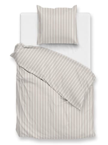 Zo!Home Perkal beddengoedset "Righe" taupe/wit