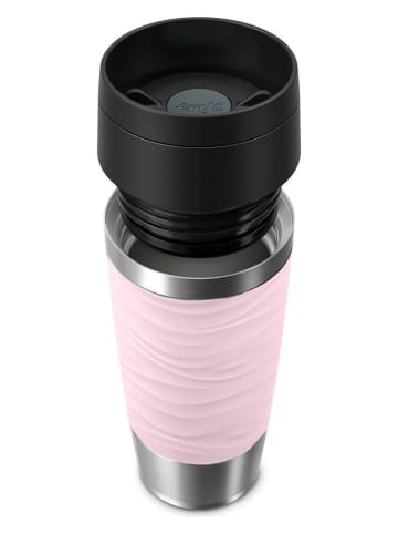 Emsa Kubek termiczny "Travel Mug Waves" w kolorze jasnoróżowo-czarnym - 360 ml