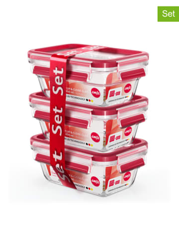 Emsa 3er-Set: Frischhaltedosen "Clip & Close" in Rot - 450 ml