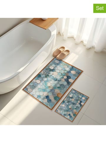 Mijolnir 2-delige set: badmatten blauw/lichtbruin