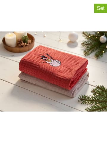Mijolnir 2-delige set: theedoeken rood/beige