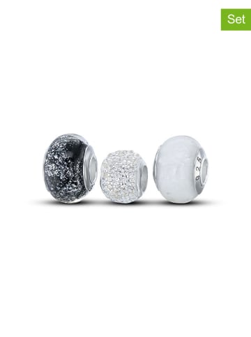 CHARM'S 3-delige set: zilveren beads met muranoglas en edelstenen