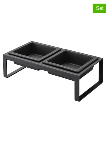 Yamazaki 2er-Set: Futternäpfe ''Tower'' in Schwarz - (B)29 x (H)10 x (T)15,5 cm