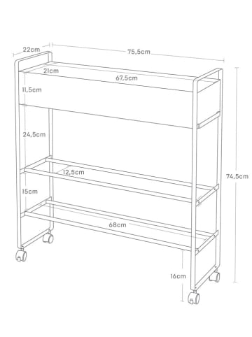 Yamazaki Aufbewahrungswagen "Tower" in Schwarz - (B)75,5 x (H)74,5 x (T)22 cm