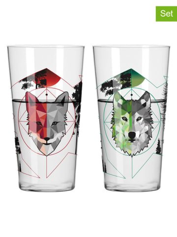 RITZENHOFF 2-delige set: drinkglazen "Jager" lichtgrijs/rood/groen - 400 ml