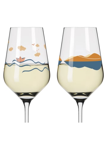 RITZENHOFF Kieliszki (2 szt.) w kolorze niebiesko-żółtym do białego wina - 380 ml