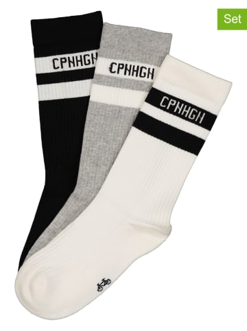 Copenhagen Studios 3-delige set: tennissokken wit/grijs/zwart