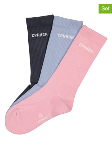 Copenhagen Studios 3er-Set: Tennissocken in Rosa/ Hellblau/ Schwarz