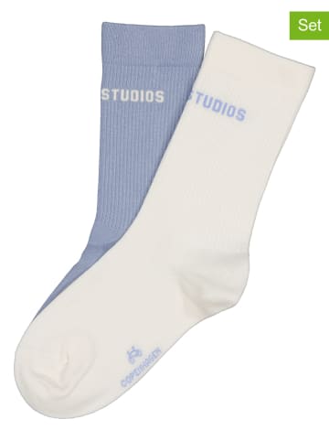 Copenhagen Studios 2-delige set: tennissokken wit/lichtblauw