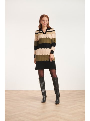 Smashed Lemon Strickkleid in Schwarz/ Beige/ Hellbraun