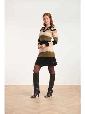 Smashed Lemon Strickkleid in Schwarz/ Beige/ Hellbraun