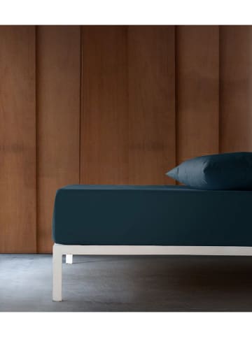 Monsun Perkal-Spannbettlaken ''Sakura'' in Petrol