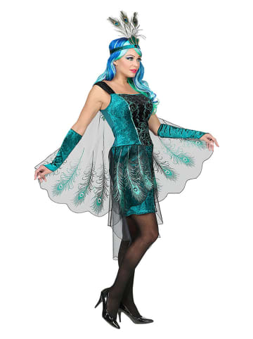 Carnival Party 3-delige kostuum "Peacoock" groen/zwart