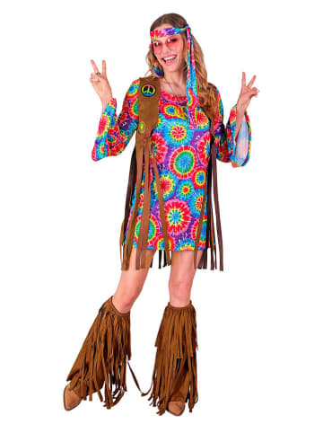 Carnival Party 4tlg. Kostüm "Hippie" in Hellbraun/ Bunt