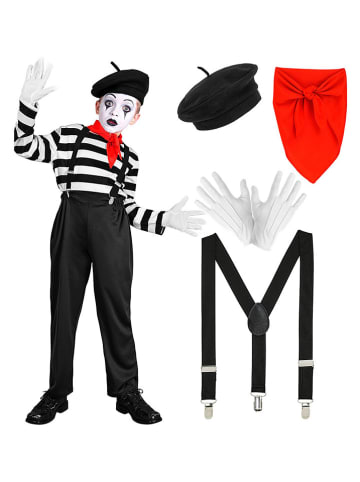 Carnival Party 6-częściowy kostium "Pantomime" w kolorze czarno-biało-czerwonym