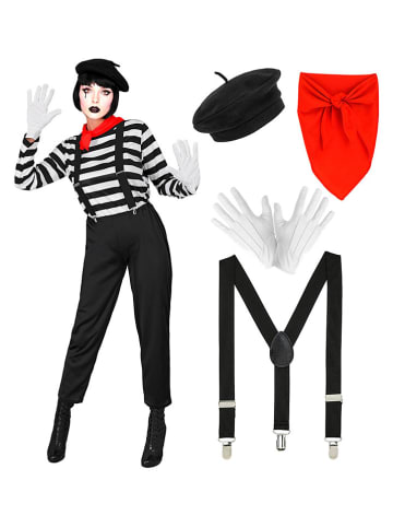 Carnival Party 6-delige kostuum "Pantomime" zwart/wit/rood