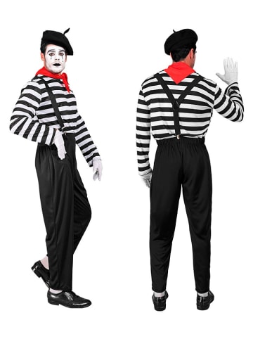 Carnival Party 6-delige kostuum "Pantomime" wit/zwart/rood