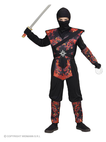 Carnival Party 2-delig kostuum "Dragonninja in brand" zwart/rood