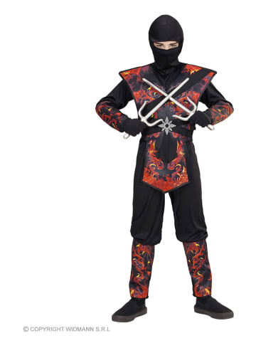 Carnival Party 2-delig kostuum "Dragonninja in brand" zwart/rood