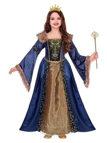 Carnival Party 2tlg. Kostüm "Mittelalter Königin" in Dunkelblau/ Gold