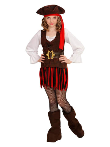 Carnival Party 4-delig kostuum "Carabibisch Piratenmeisje" rood/zwart/rood