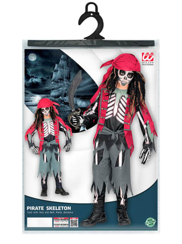 Carnival Party 5-częściowy kostium "SKELETON PIRAT" w kolorze szaro-czerwonym