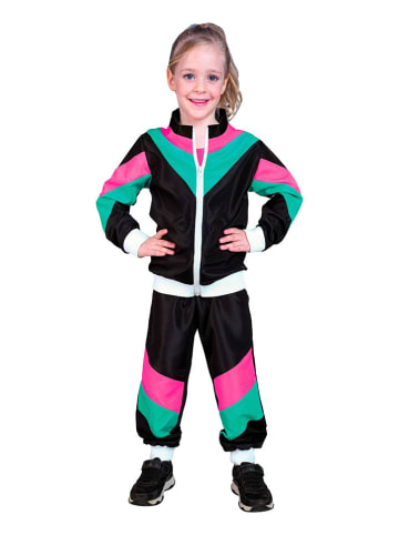 Carnival Party 2-delig kostuum "80's" zwart/groen/roze