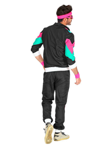 Carnival Party 2-delig kostuum "80's Trainingspak" zwart/turquoise/roze