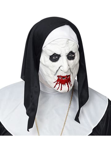Widmann Halbmaske "HORRORNONNE MIT KOPFBEDECKUNG" in Weiß/ Schwarz