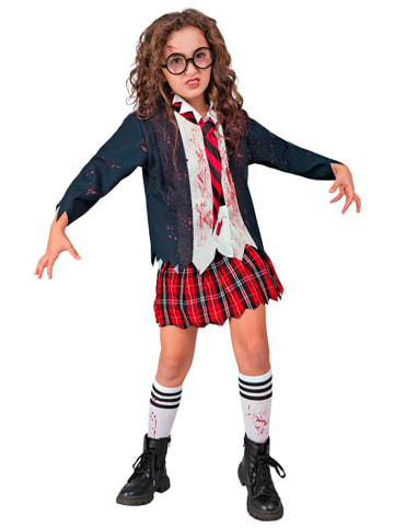 Widmann Kostuum "ZOMBIE SCHOOLMEISJE" donkerblauw/rood
