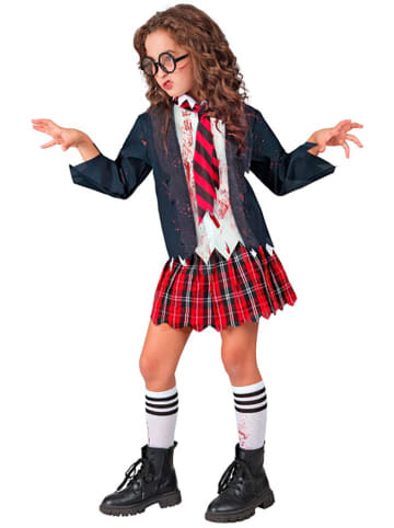 Widmann Kostuum "ZOMBIE SCHOOLMEISJE" donkerblauw/rood