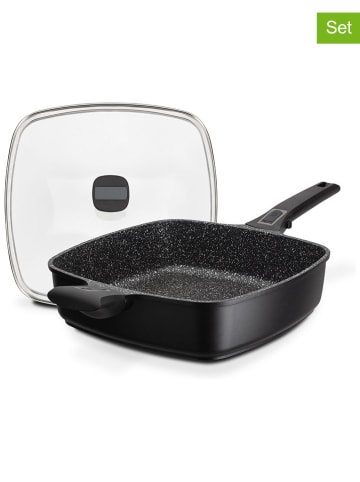 GSW 2tlg. Set: Bratpfanne ''Easy Click Quadura'' in Schwarz - (L)24 x (B)24 cm