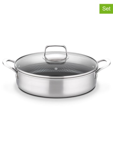 GSW 2-delige set: serveerpan met deksel "Inoxxa" zilverkleurig - Ø 28 cm