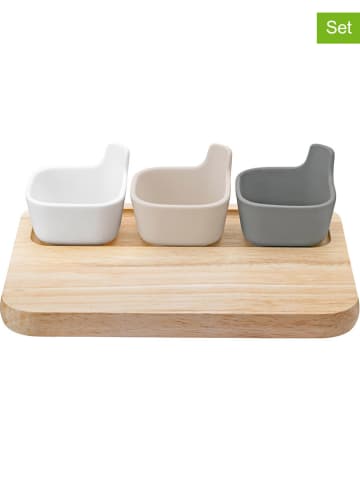 RIG-TIG 4tlg. Set: Servierplatte in Beige/ Grau/ Weiß - (B)26 x (H)8 x (T)19 cm