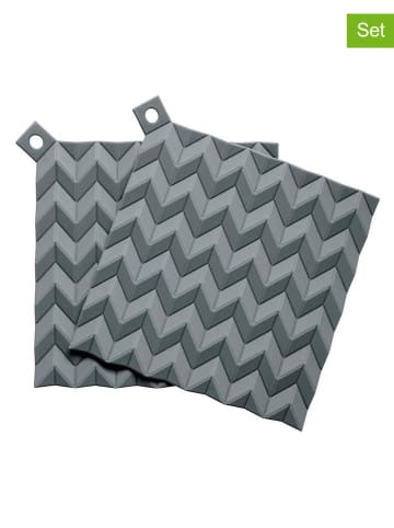 RIG-TIG 2er-Set: Topflappen "Hold-on" in Grau - (L)20,5 x (B)20,5 cm