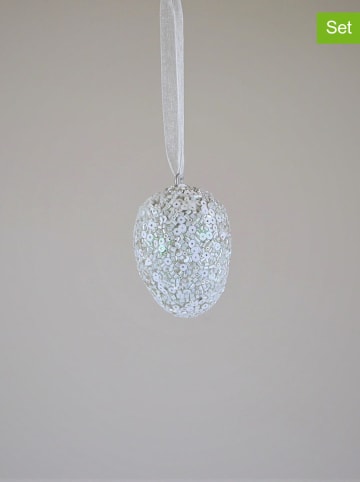 AM Design 2er-Set: Dekoanhänger "Ei" in Weiß - (H)8 x  Ø 6 cm