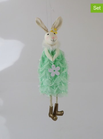 AM Design 2er-Set: Dekoanhänger "Hase mit Blume" in Grün - (H)23 cm