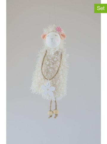 AM Design 2er-Set: Dekoanhänger "Schaf mit Blume" in Grau - (H)19 cm