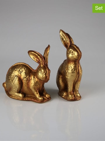 AM Design 2-delige set: decofiguren "Konijn" goudkleurig - (H)16 cm