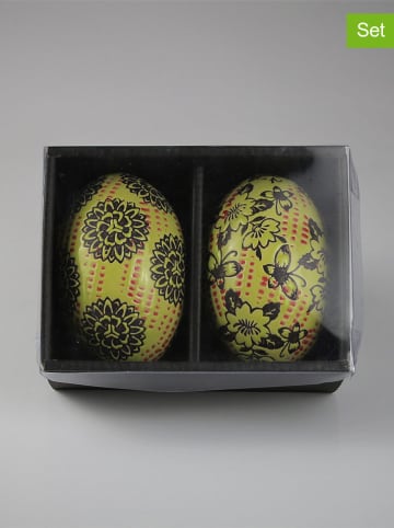 AM Design Jajka dekoracyjne (2 szt.) w kolorze żółtym - wys. 10 x Ø 7,5 cm