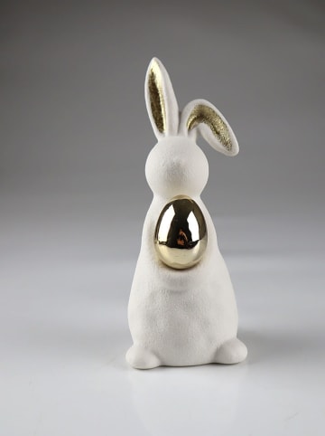 AM Design Decofiguur "Konijn met Ei" crème - (H)14 x Ø 6 cm