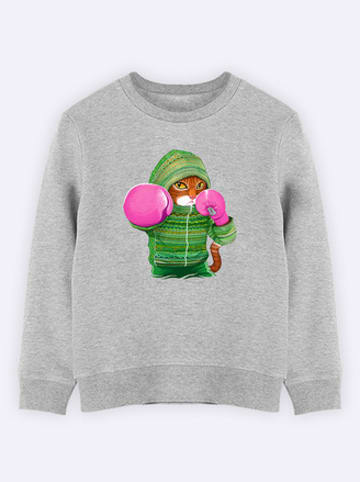 WOOOP Sweatshirt "Boxing Cat Ginger" in Grau
